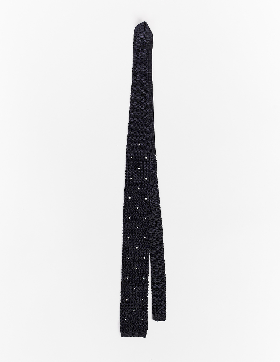 Men's plain blue/white silk tie with embroidered polka dots - Gallo 1927 - Official Online Shop