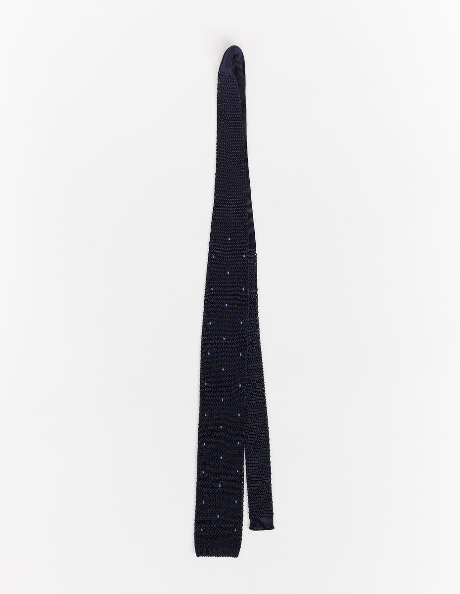 Men's plain air-force blue/blue silk tie with embroidered polka dots - Gallo 1927 - Official Online Shop
