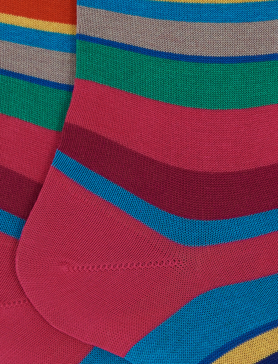 Women's short hyacinth light cotton socks with multicolured stripes - Gallo 1927 - Official Online Shop