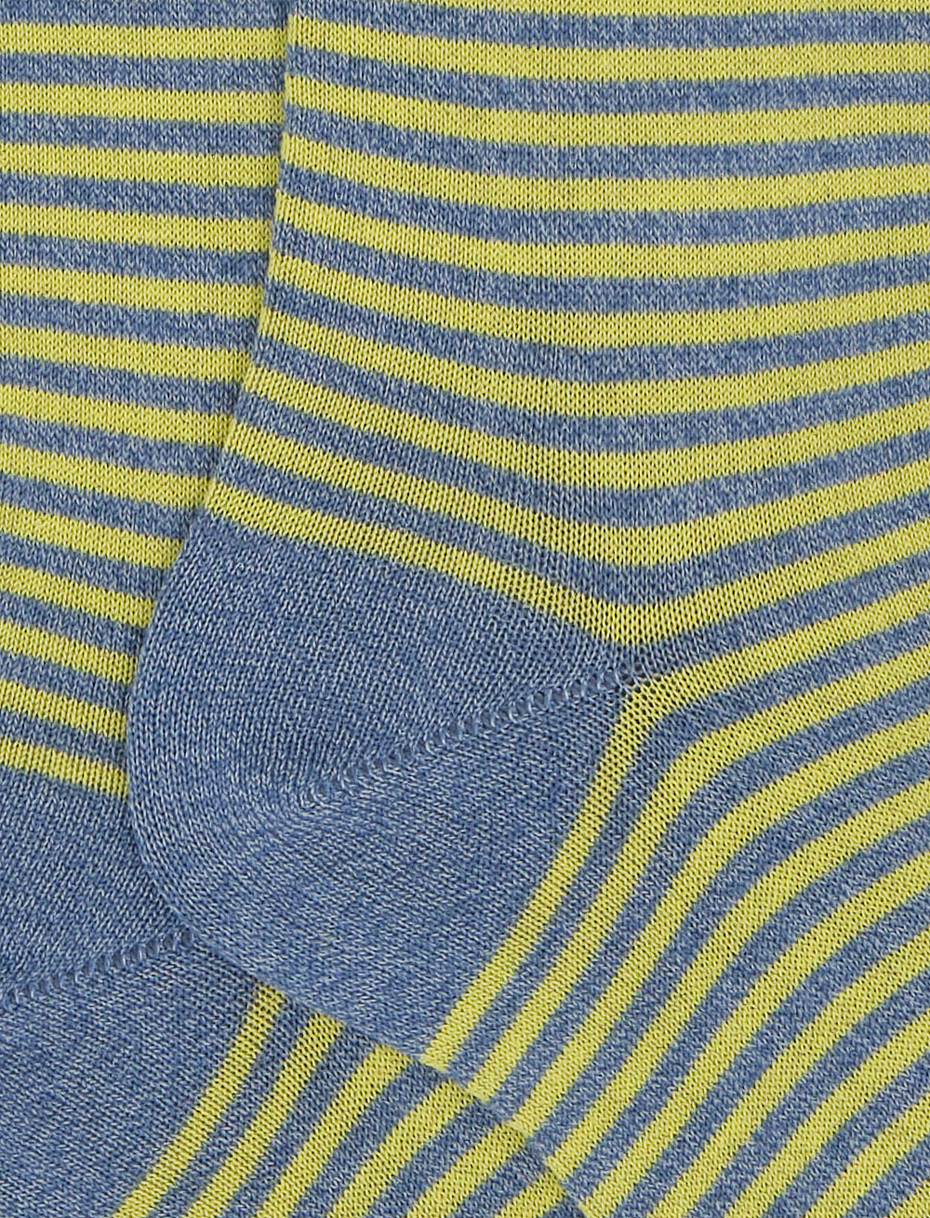 Women's long denim blue light cotton socks with Windsor stripes - Gallo 1927 - Official Online Shop