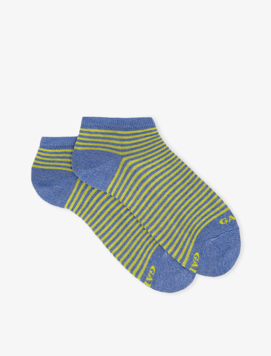 Women's denim blue light cotton ankle socks with Windsor stripes - Gallo 1927 - Official Online Shop