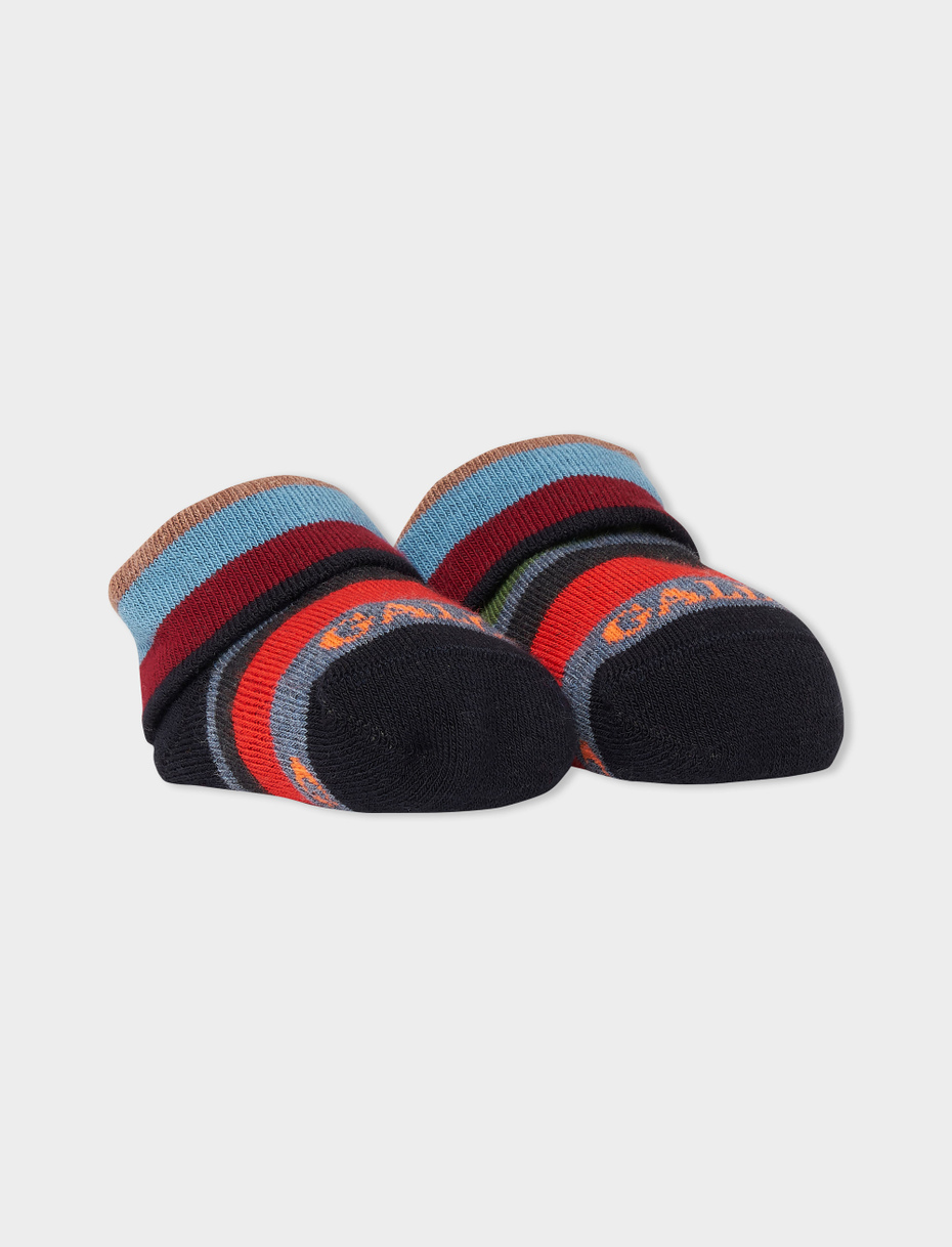 Kids' blue/iris cotton booties with multicoloured stripes - Gallo 1927 - Official Online Shop