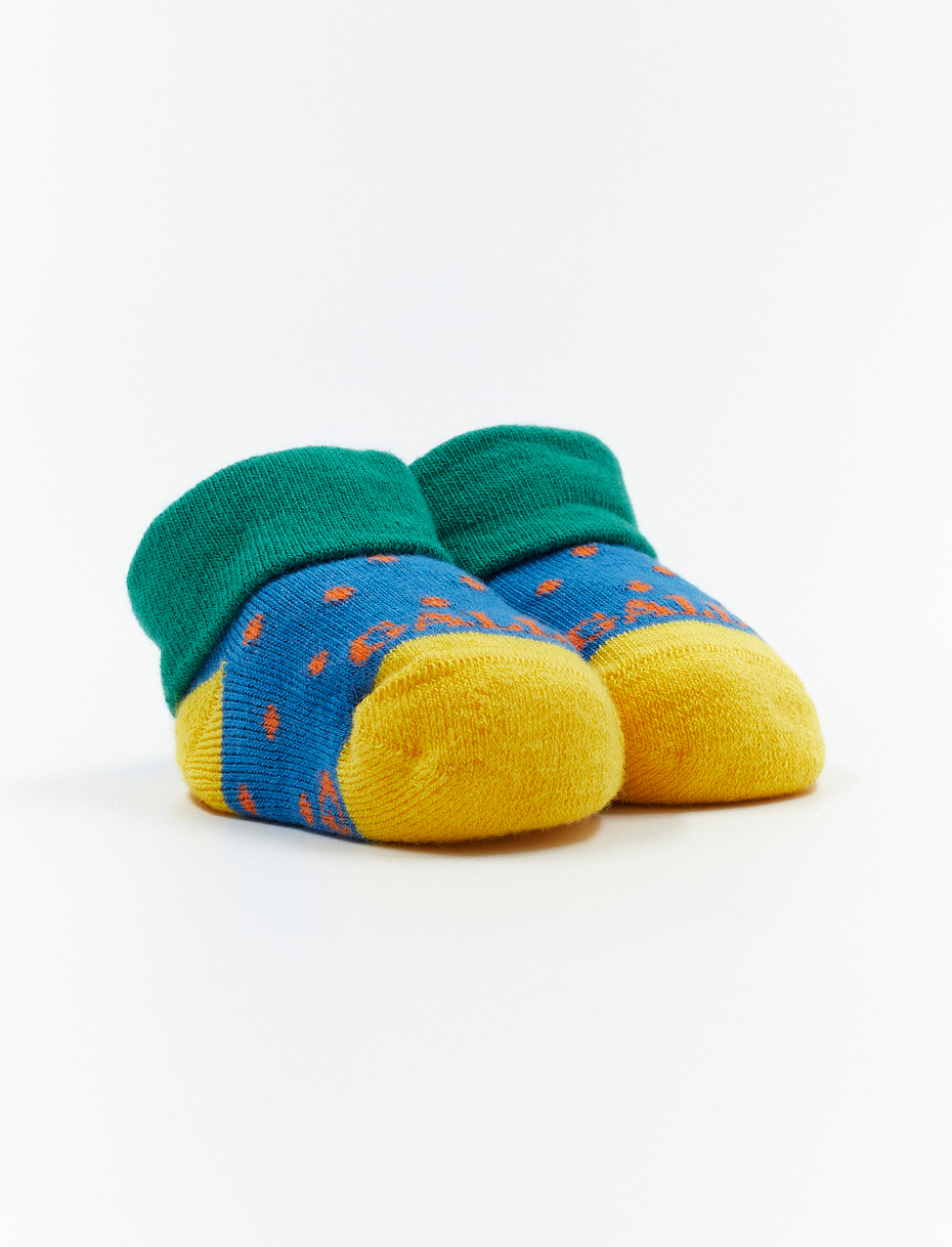 Kids' aegean blue cotton booties with polka dots - Gallo 1927 - Official Online Shop