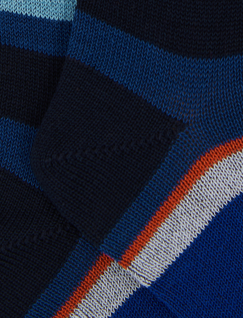 Kids' long ocean blue light cotton socks with multicoloured stripes - Gallo 1927 - Official Online Shop