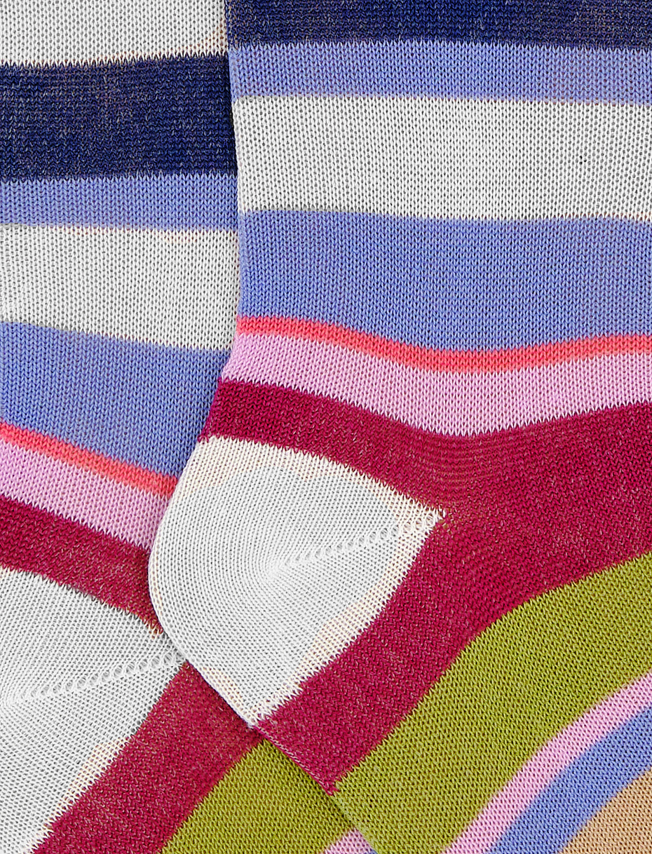 Kids' long white light cotton socks with multicoloured stripes - Gallo 1927 - Official Online Shop