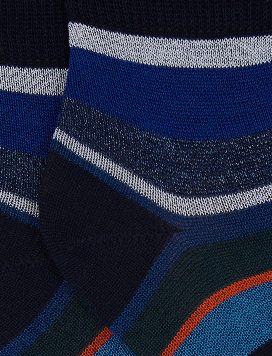 Kids' ocean blue light cotton sneaker socks with multicoloured stripes - Gallo 1927 - Official Online Shop