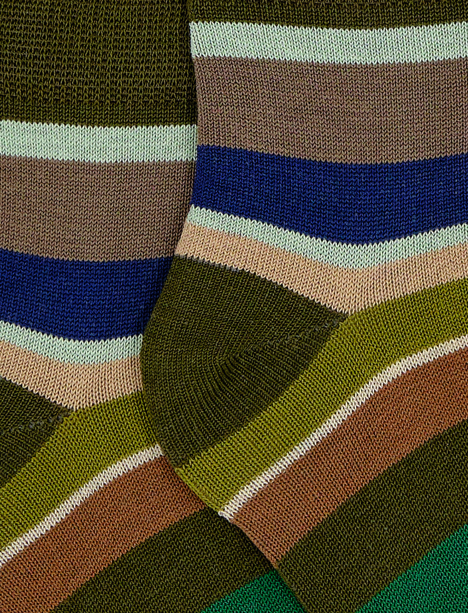 Kids' super short army green light cotton socks with multicoloured stripes - Gallo 1927 - Official Online Shop