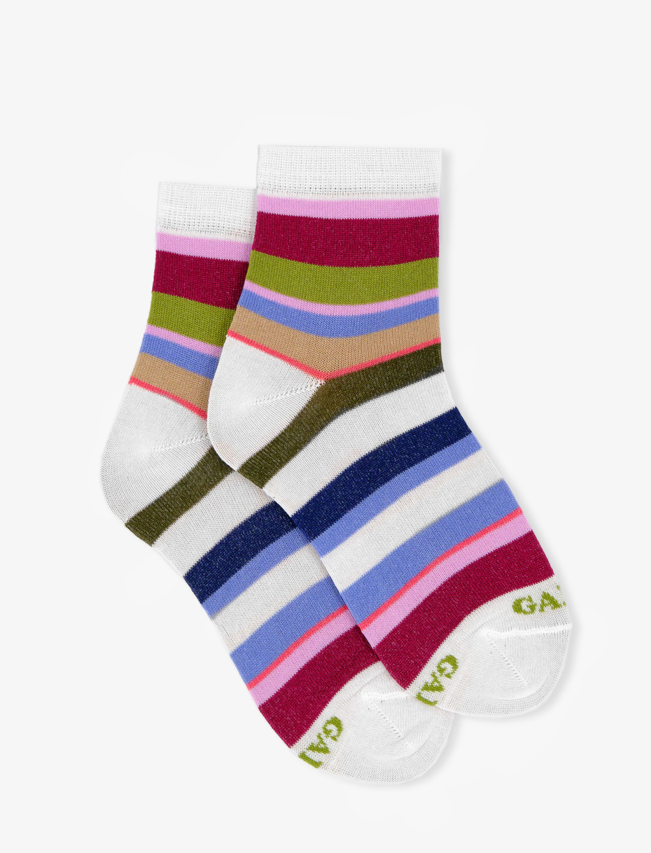 Kids' super short white light cotton socks with multicoloured stripes - Gallo 1927 - Official Online Shop
