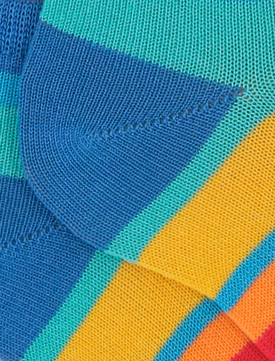 Kids' Aegean blue light cotton ankle socks with multicoloured stripes - Gallo 1927 - Official Online Shop
