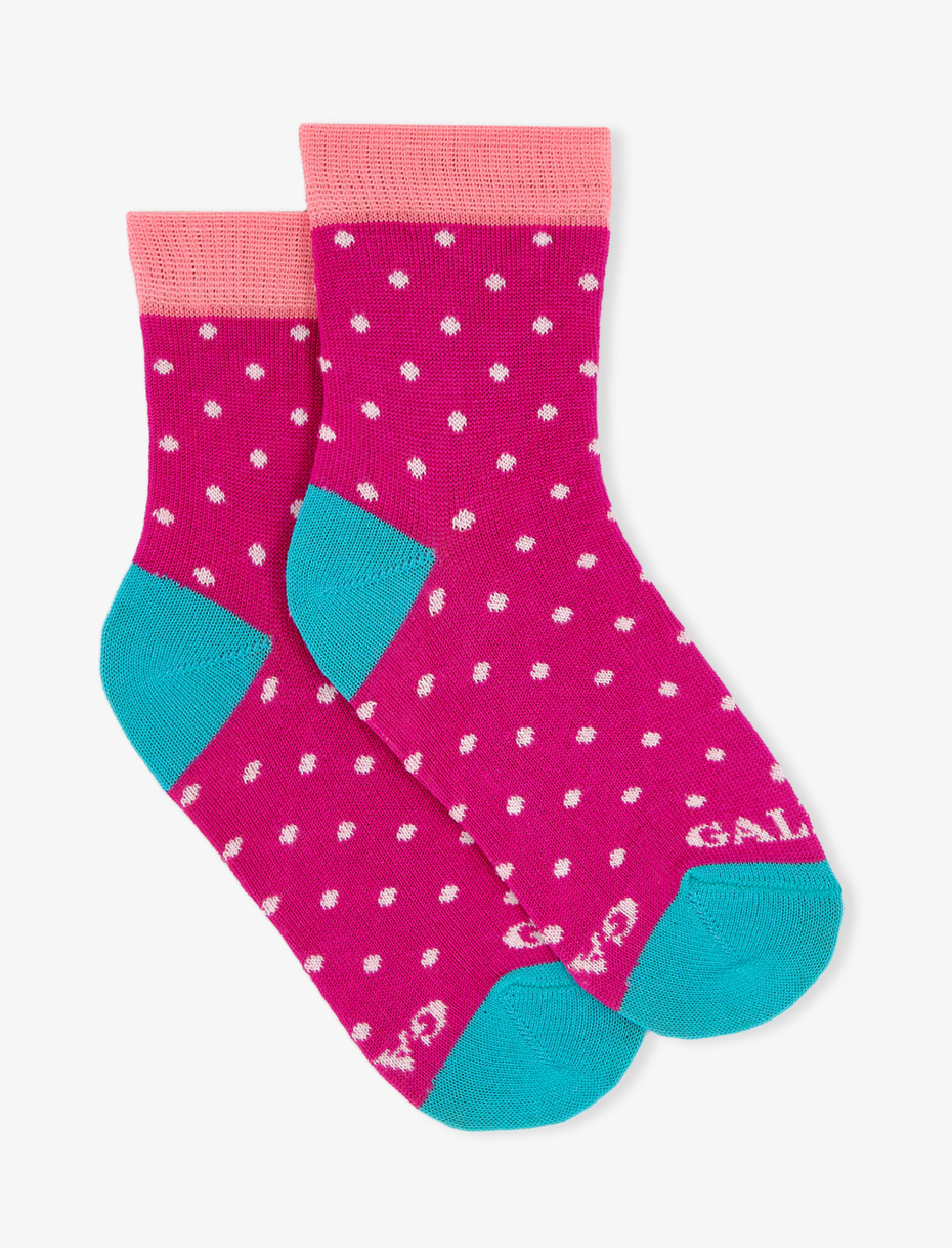 Kids' super short fuchsia light cotton socks with polka dots - Gallo 1927 - Official Online Shop