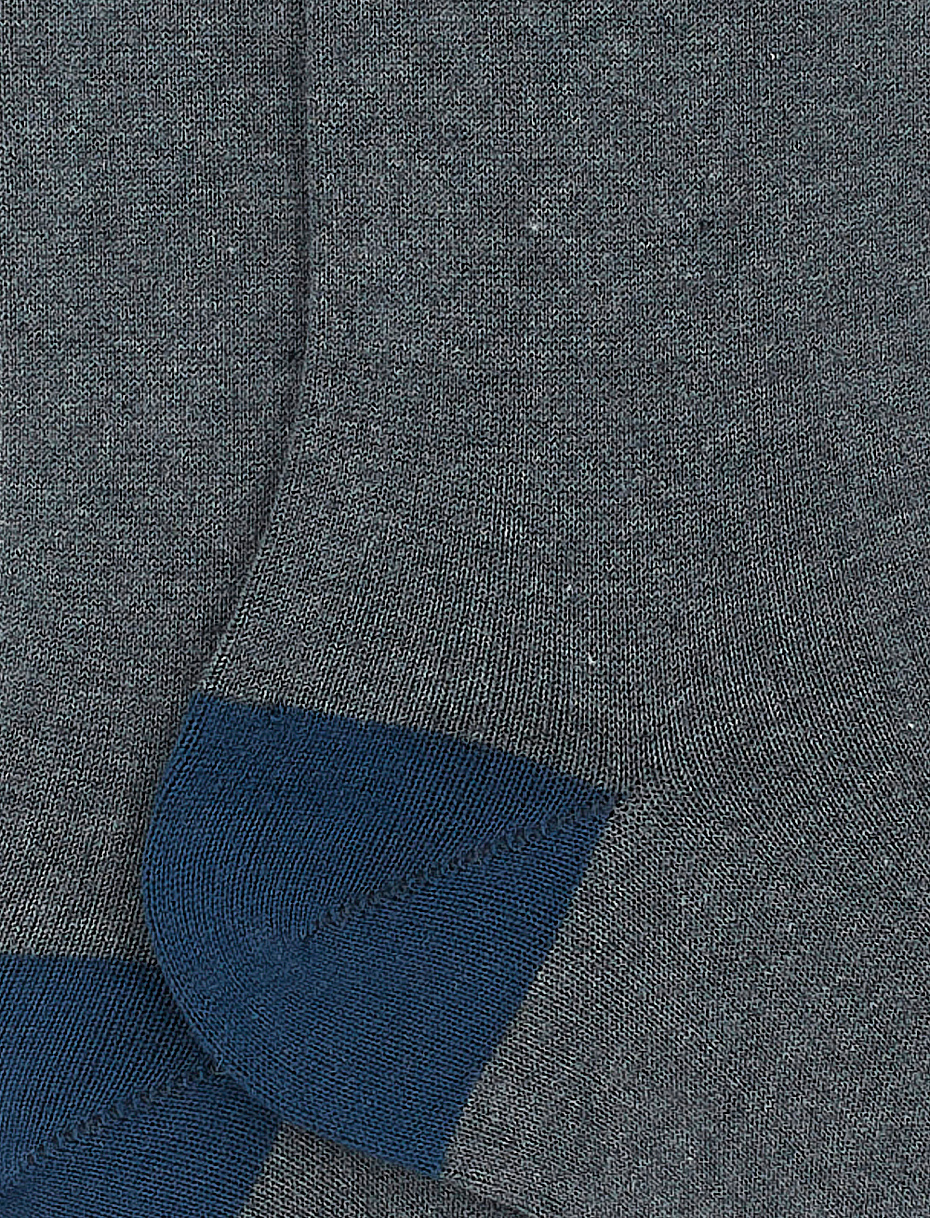 Men's short plain stone grey cotton and cashmere socks with contrasting details - Gallo 1927 - Official Online Shop