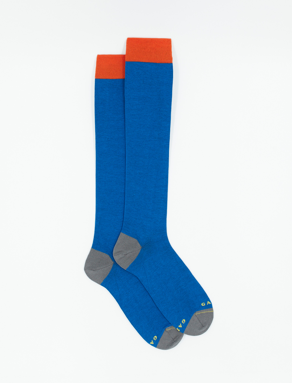 Men's long plain French blue socks in ultra-light cotton - Gallo 1927 - Official Online Shop