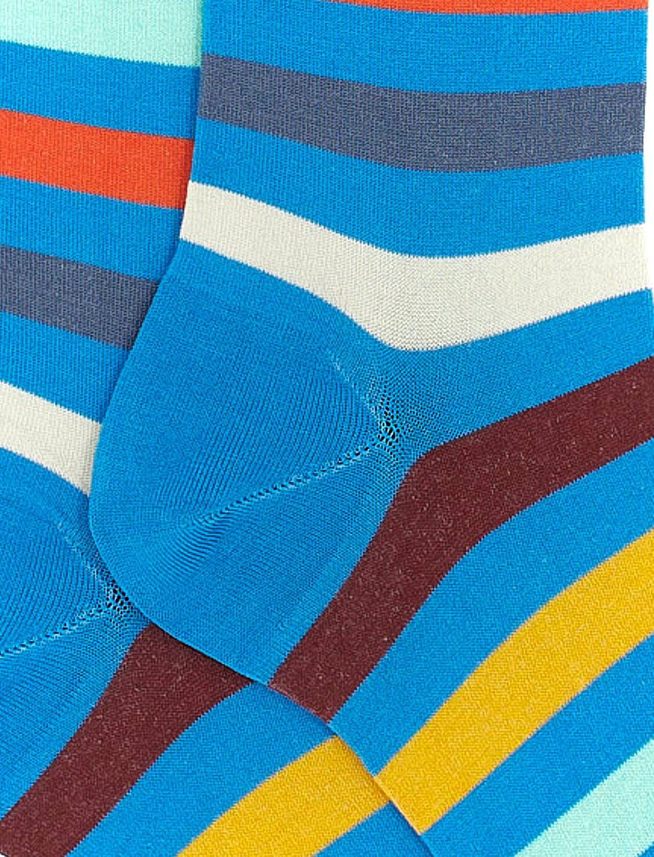 Men's long topaz blue ultra-light cotton socks with even stripes - Gallo 1927 - Official Online Shop