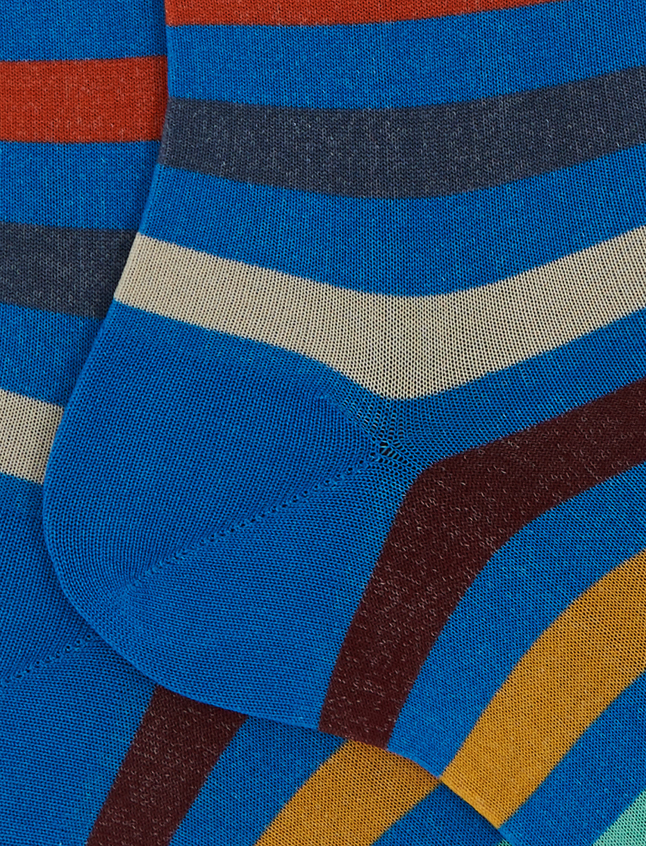 Men's short topaz blue ultra-light cotton socks with even stripes - Gallo 1927 - Official Online Shop
