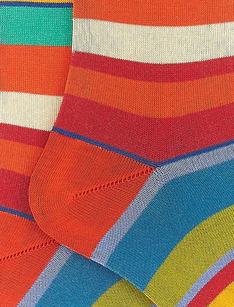 Men's long pumpkin light cotton socks with multicoloured stripes - Gallo 1927 - Official Online Shop