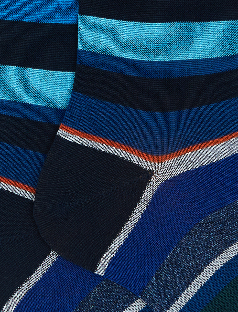 Men's short ocean blue light cotton socks with multicoloured stripes - Gallo 1927 - Official Online Shop