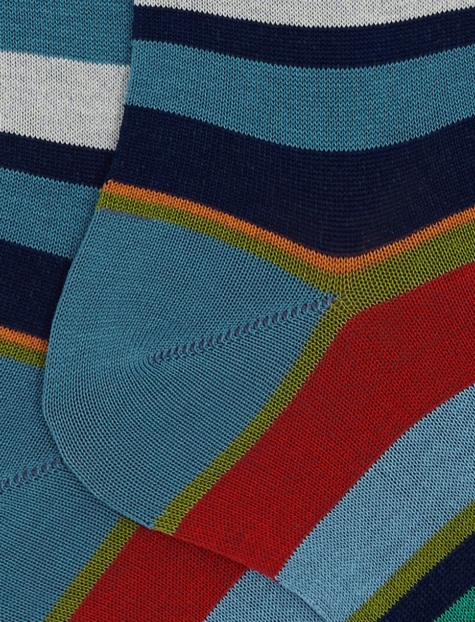 Men's short dragonfly light blue light cotton socks with multicoloured stripes - Gallo 1927 - Official Online Shop