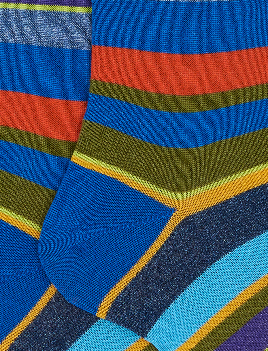 Men's short periwinkle blue light cotton socks with multicoloured stripes - Gallo 1927 - Official Online Shop