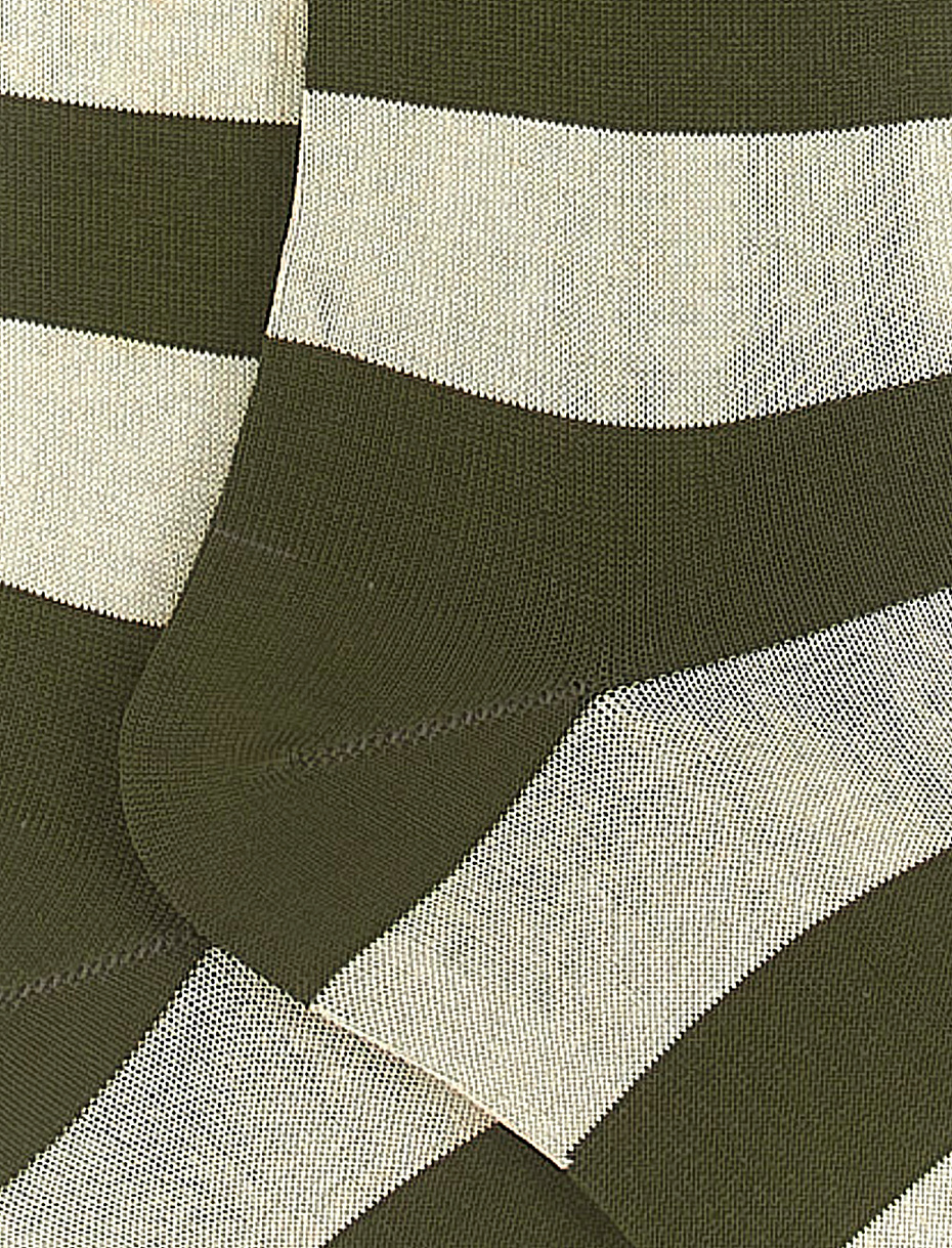 Men's long army green light cotton socks with two-tone stripes - Gallo 1927 - Official Online Shop