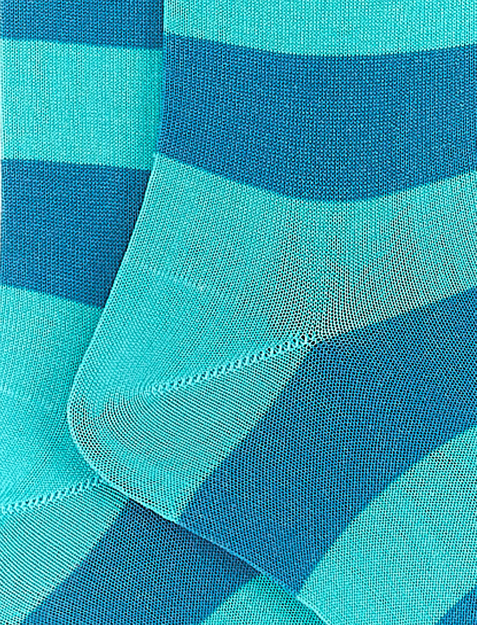 Men's long aquamarine light cotton socks with two-tone stripes - Gallo 1927 - Official Online Shop