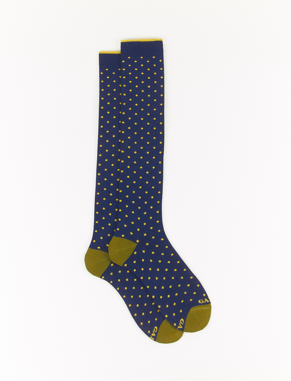 Men's long royal blue/polenta yellow light cotton socks with polka dots - Gallo 1927 - Official Online Shop