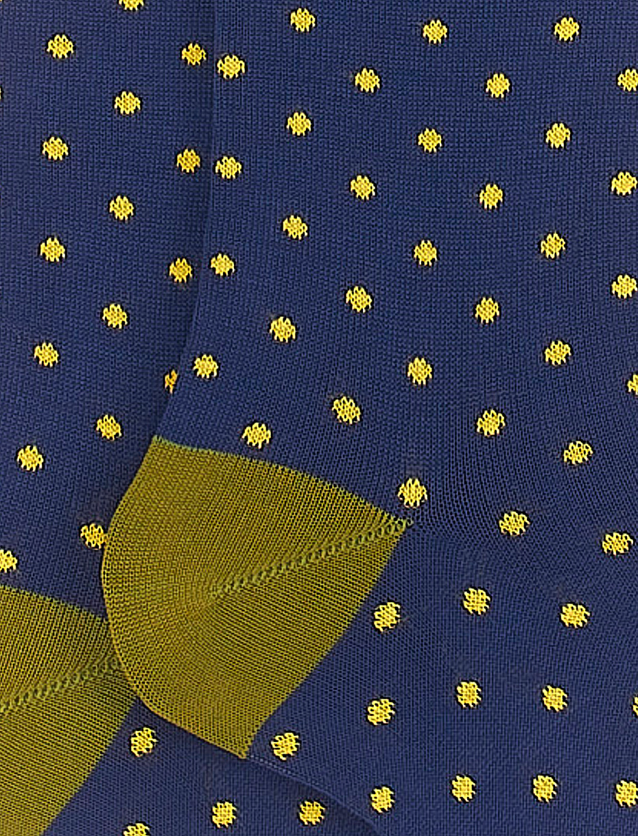 Men's long royal blue/polenta yellow light cotton socks with polka dots - Gallo 1927 - Official Online Shop