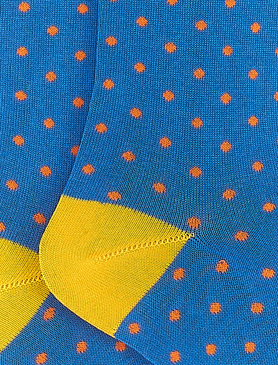 Men's long Aegean blue light cotton socks with polka dots - Gallo 1927 - Official Online Shop