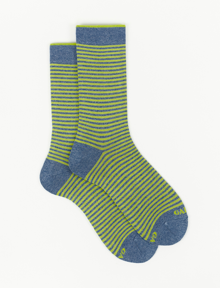 Men's short denim blue light cotton socks with Windsor stripes - Gallo 1927 - Official Online Shop