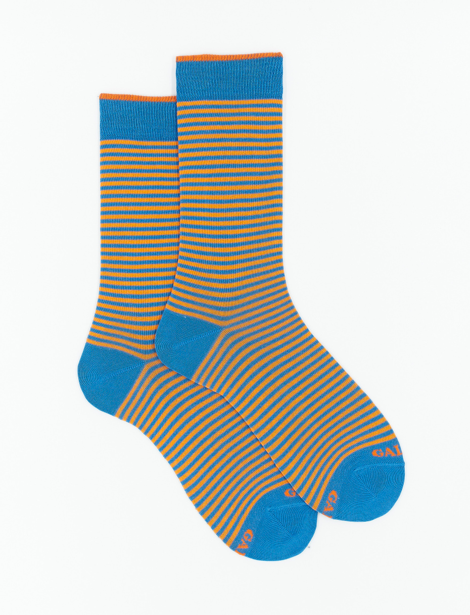 Men's short Aegean blue light cotton socks with Windsor stripes - Gallo 1927 - Official Online Shop
