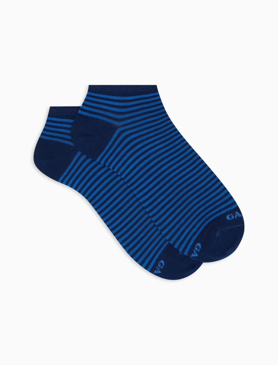 Men's royal blue/periwinkle light cotton ankle socks with Windsor stripes - Gallo 1927 - Official Online Shop