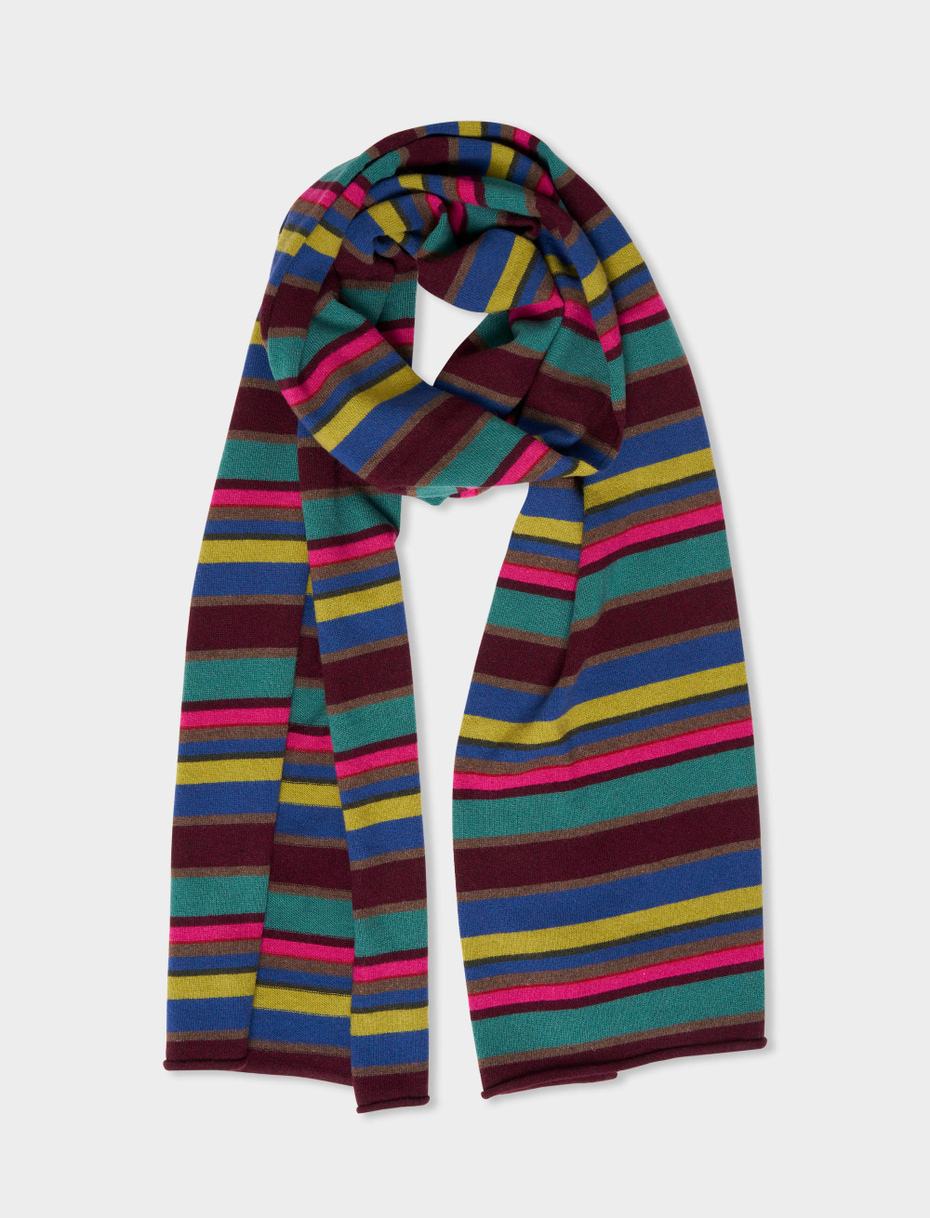 Sciarpa donna lana e cashmere bordò righe multicolor - Gallo 1927 - Official Online Shop
