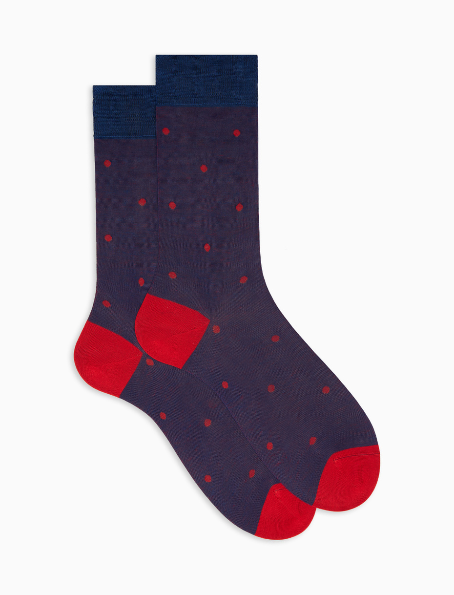 Men's short royal blue cotton socks with polka dots on iridescent base - Gallo 1927 - Official Online Shop