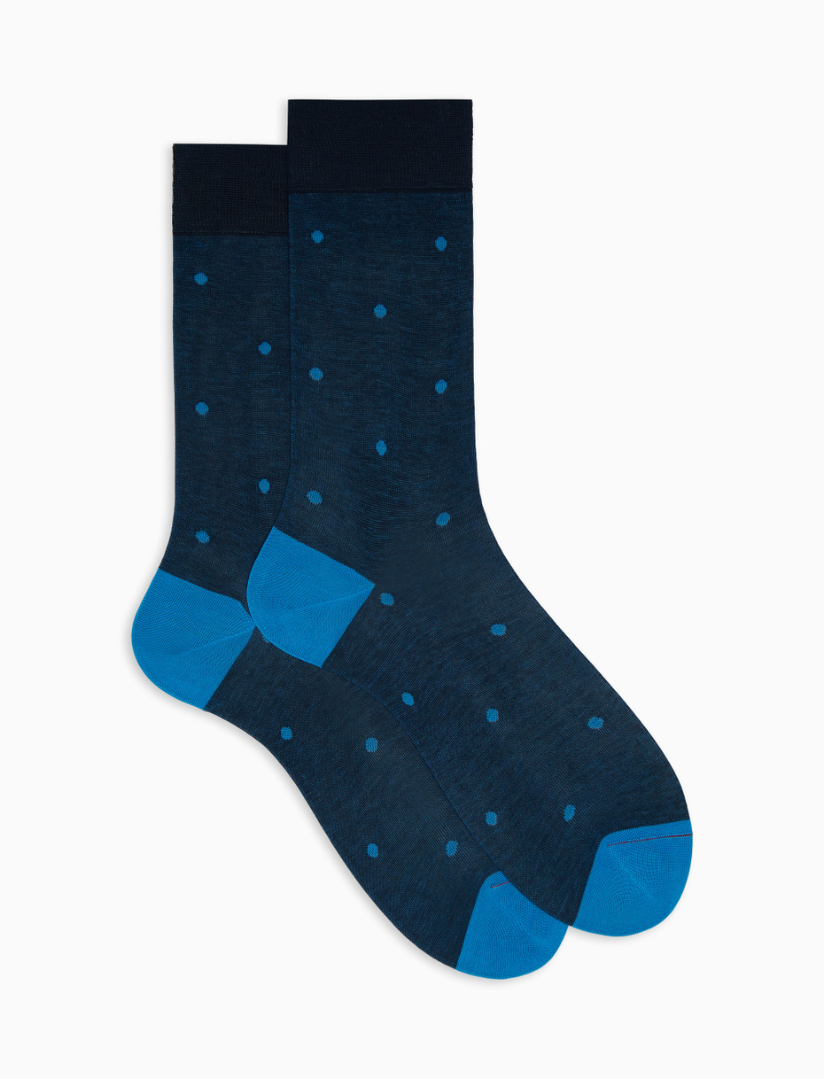 Men's short ocean blue cotton socks with polka dots on iridescent base - Gallo 1927 - Official Online Shop