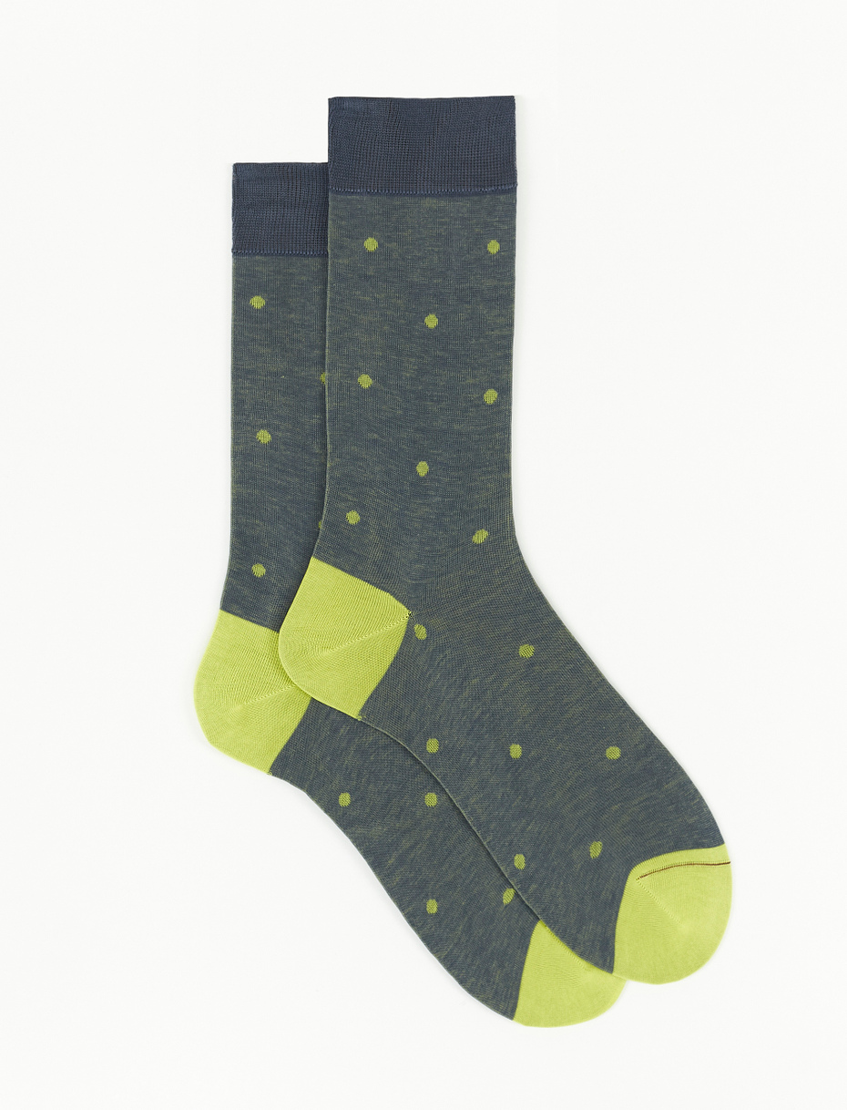 Men's short air-force blue cotton socks with polka dots on iridescent base - Gallo 1927 - Official Online Shop