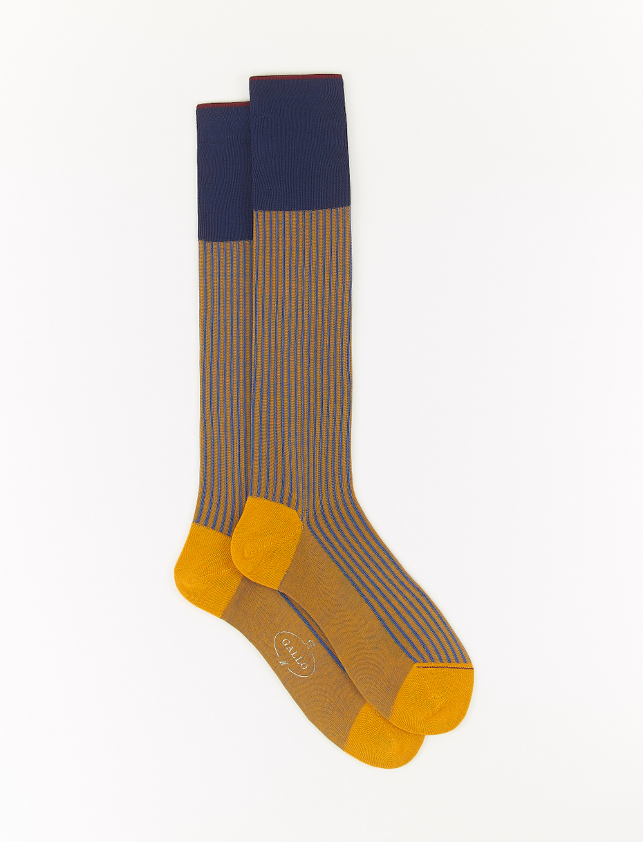 Men's long gold twin-rib cotton/silk socks - Gallo 1927 - Official Online Shop