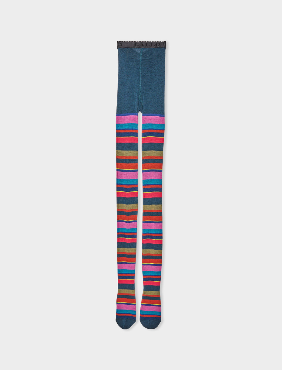 Women's peacock blue wool tights with multicoloured stripes - Gallo 1927 - Official Online Shop