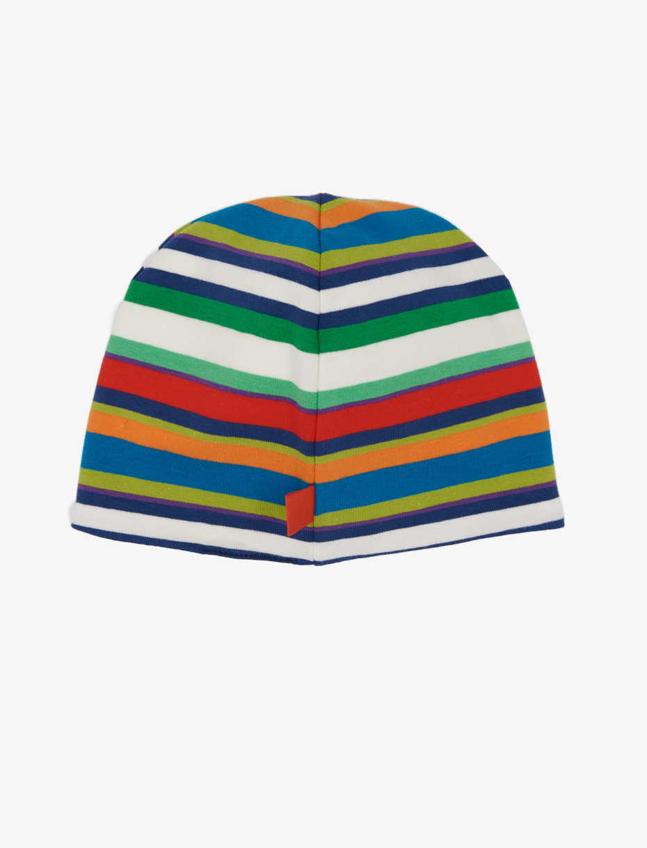 Kids' white and orchid cotton beanie with multicoloured stripes and plain colour - Gallo 1927 - Official Online Shop