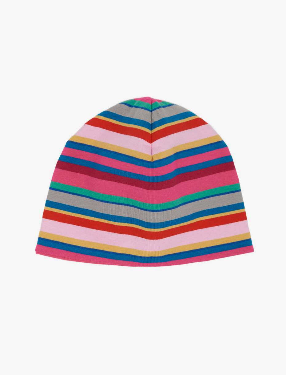 Kids' hyacinht cotton beanie with multicoloured stripes and plain colour - Gallo 1927 - Official Online Shop