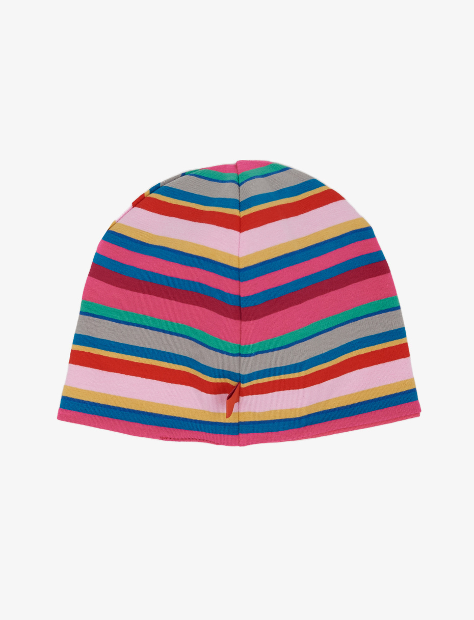 Kids' hyacinht cotton beanie with multicoloured stripes and plain colour - Gallo 1927 - Official Online Shop