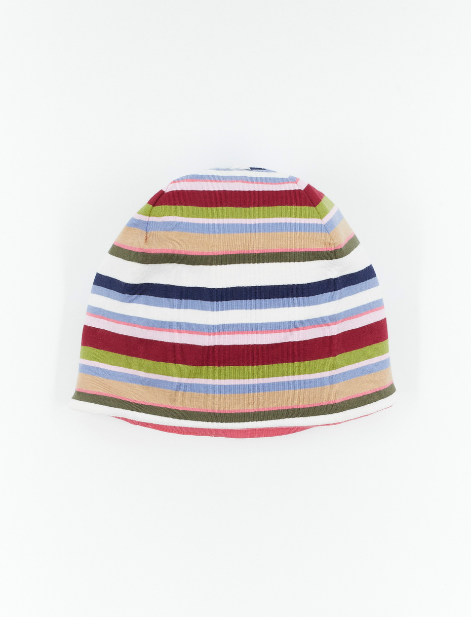 Kids' plain white cotton beanie with multicoloured stripes - Gallo 1927 - Official Online Shop
