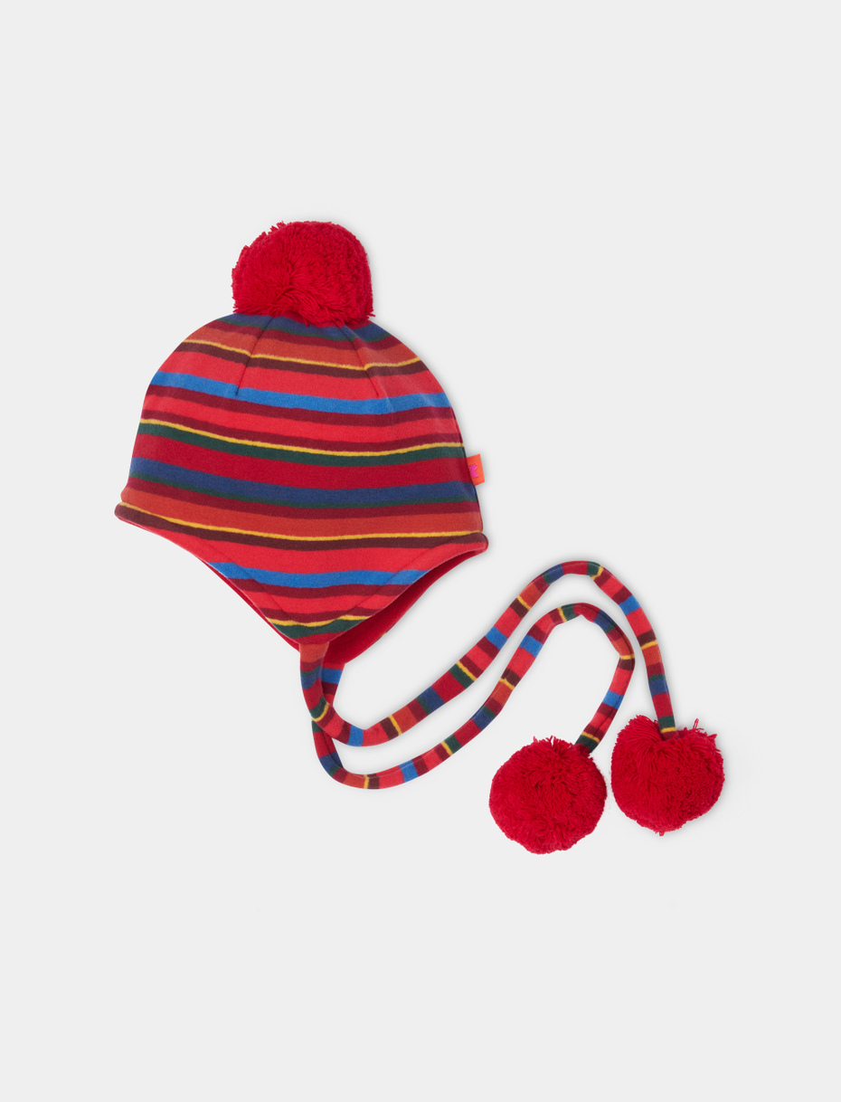Kids' red fleece aviator hat with multicoloured stripes - Gallo 1927 - Official Online Shop