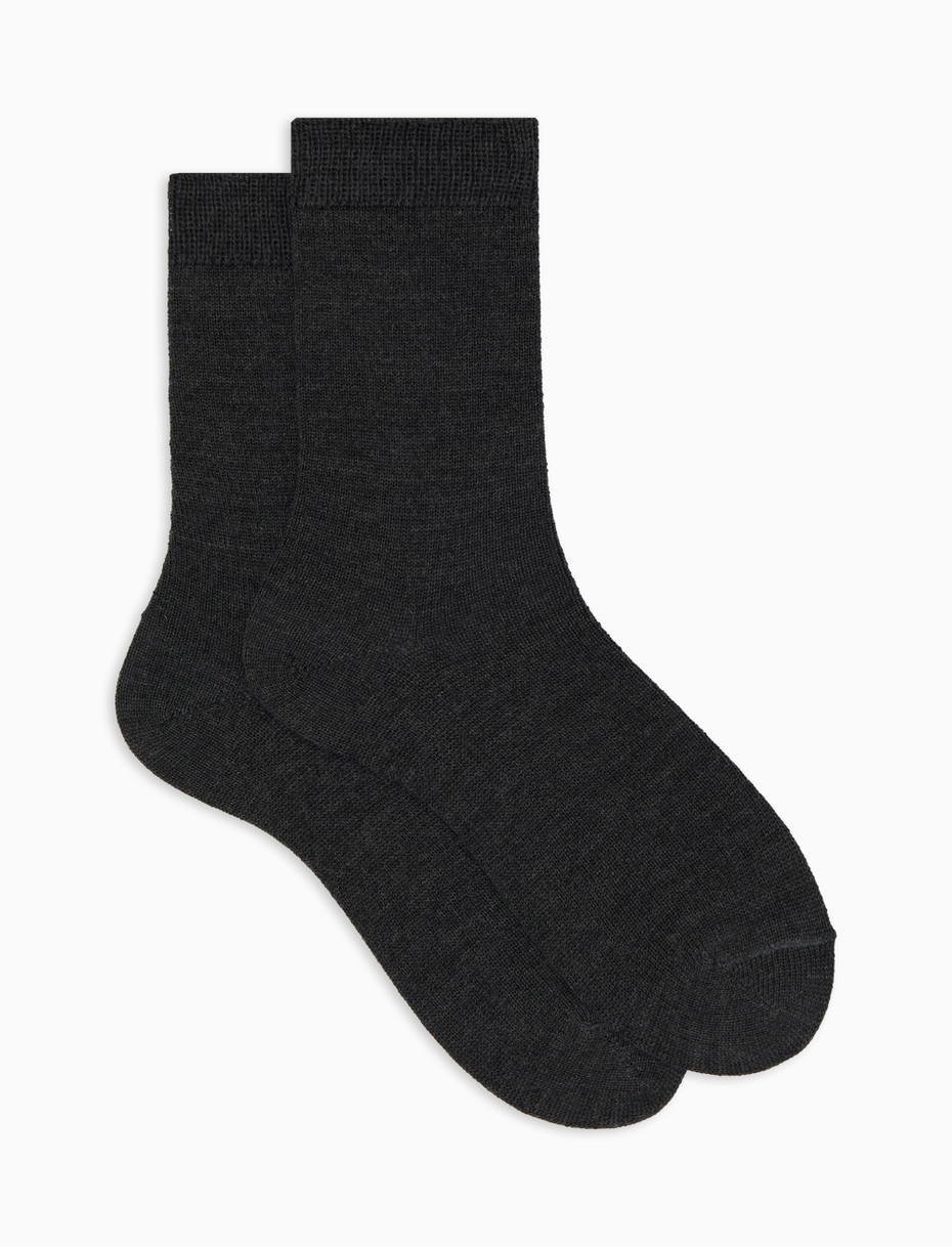 Women's short plain charcoal grey socks in wool, silk and cashmere - Gallo 1927 - Official Online Shop