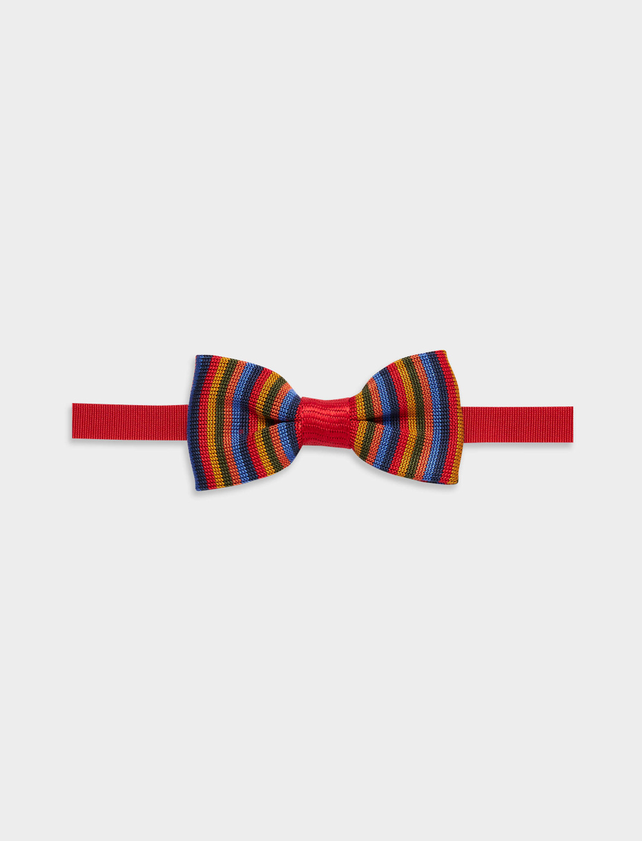 Men's red silk bow tie with multicoloured stripes - Gallo 1927 - Official Online Shop