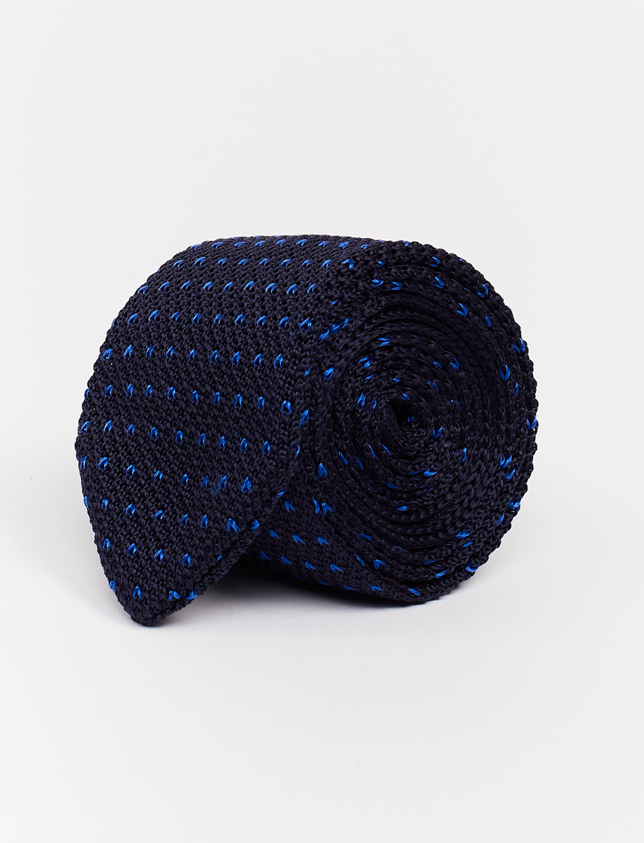 Men's plain blue/cobalt silk tie with small dots - Gallo 1927 - Official Online Shop