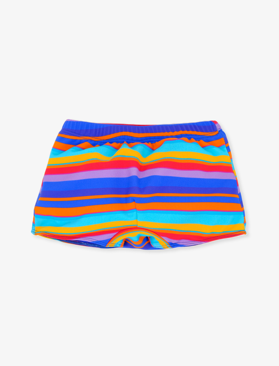 Kids' Aegean blue polyamide swimming shorts with multicoloured stripes - Gallo 1927 - Official Online Shop