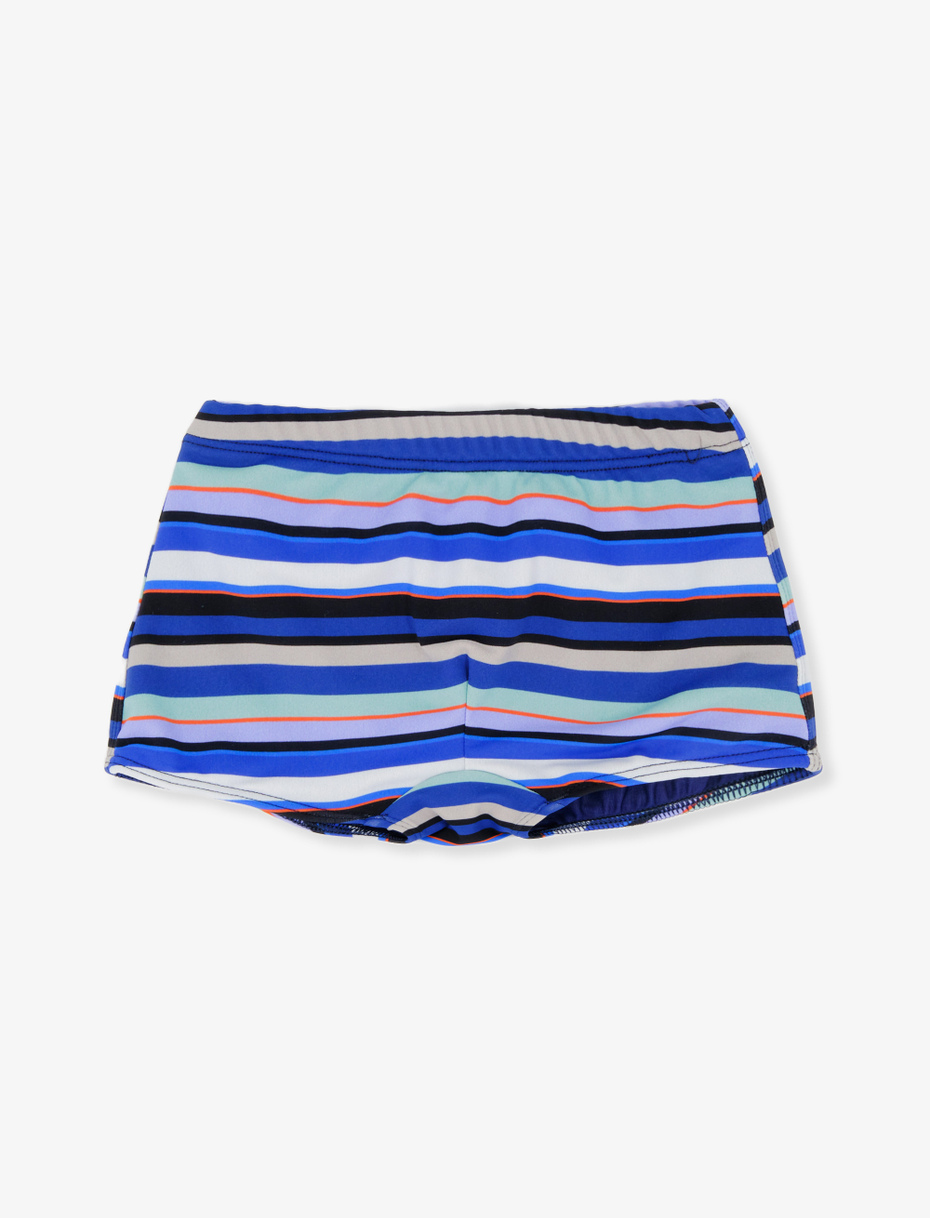 Kids' royal blue polyamide swimming shorts with multicoloured stripes - Gallo 1927 - Official Online Shop