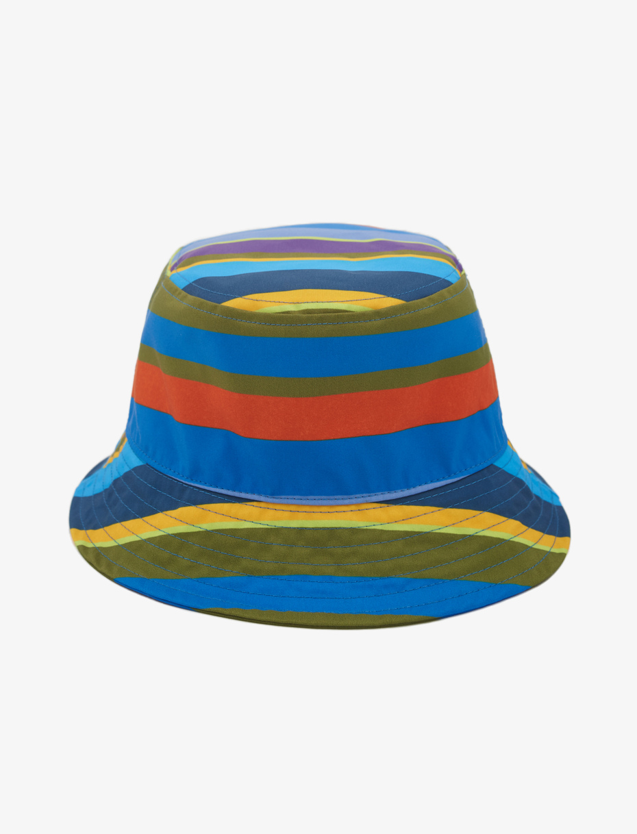 Unisex periwinkle blue polyester rain hat with multicoloured stripes - Gallo 1927 - Official Online Shop
