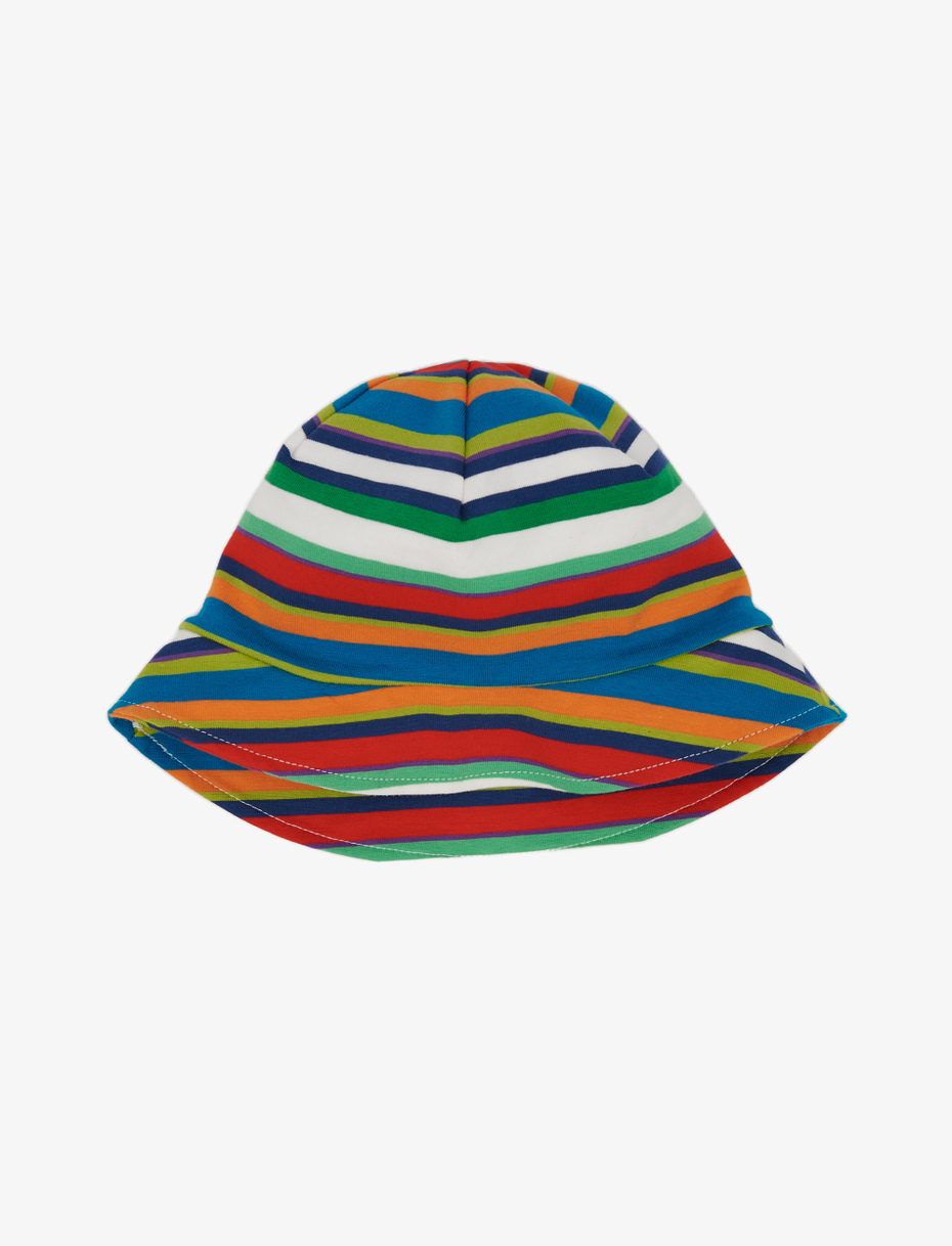 Kids' white cotton bucket hat with brim and multicoloured stripes - Gallo 1927 - Official Online Shop