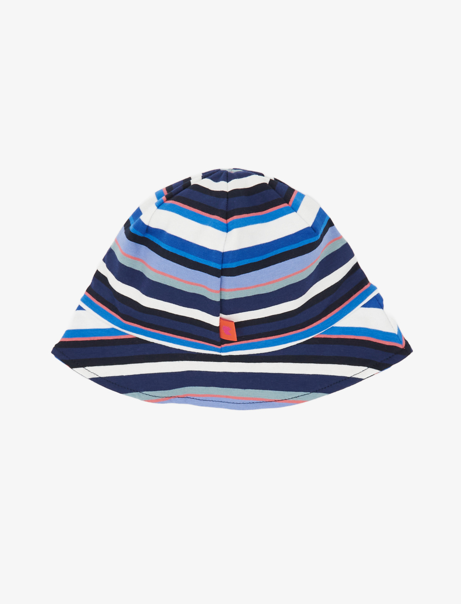 Kids' royal blue cotton bucket hat with multicoloured stripes - Gallo 1927 - Official Online Shop