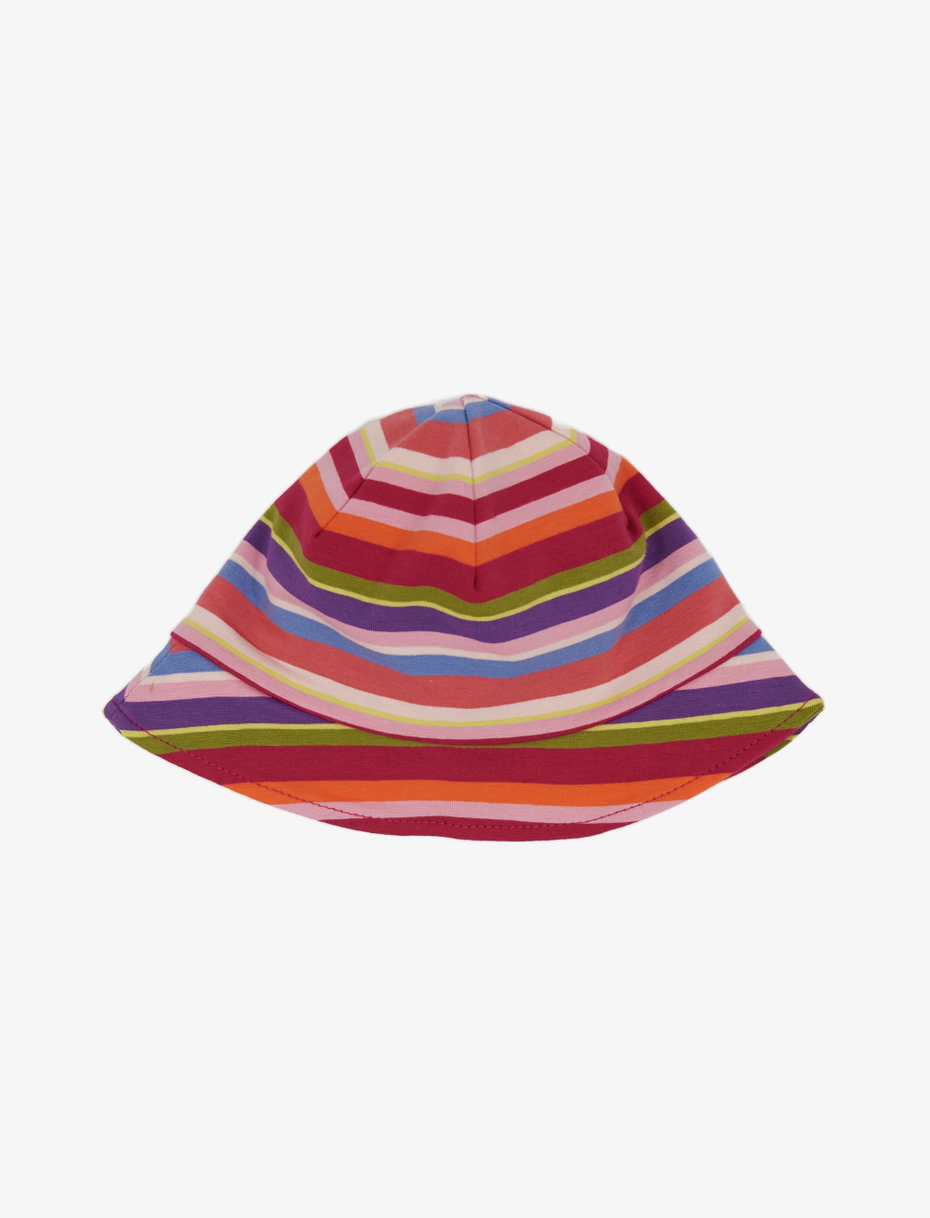 Kids' fuchsia cotton bucket hat with brim and multicoloured stripes - Gallo 1927 - Official Online Shop